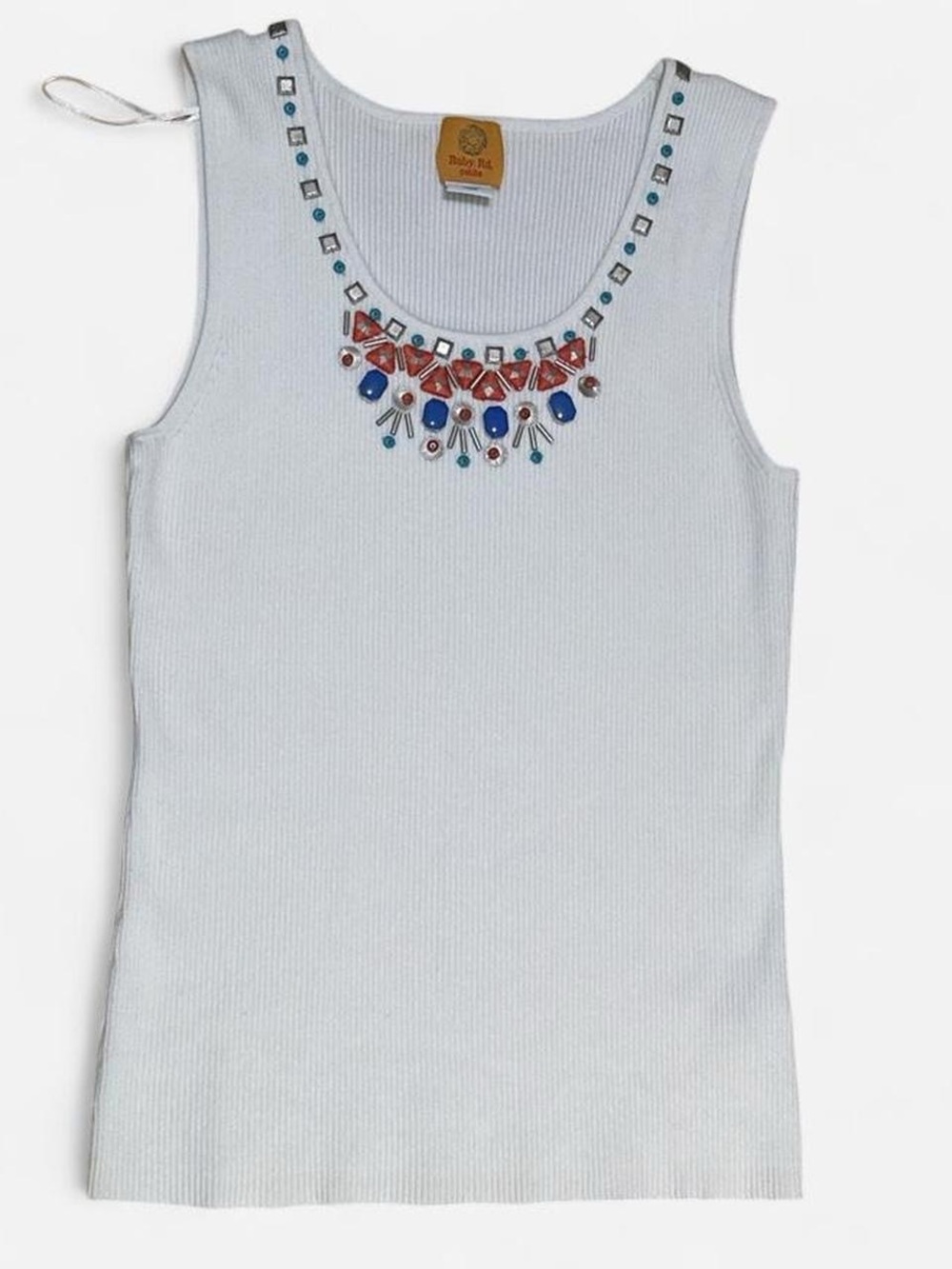 Ruby Rd. Southwestern Embellished White Ribbed Tank Top - Size XL Petite